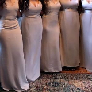 long v neck crepe gown with open back